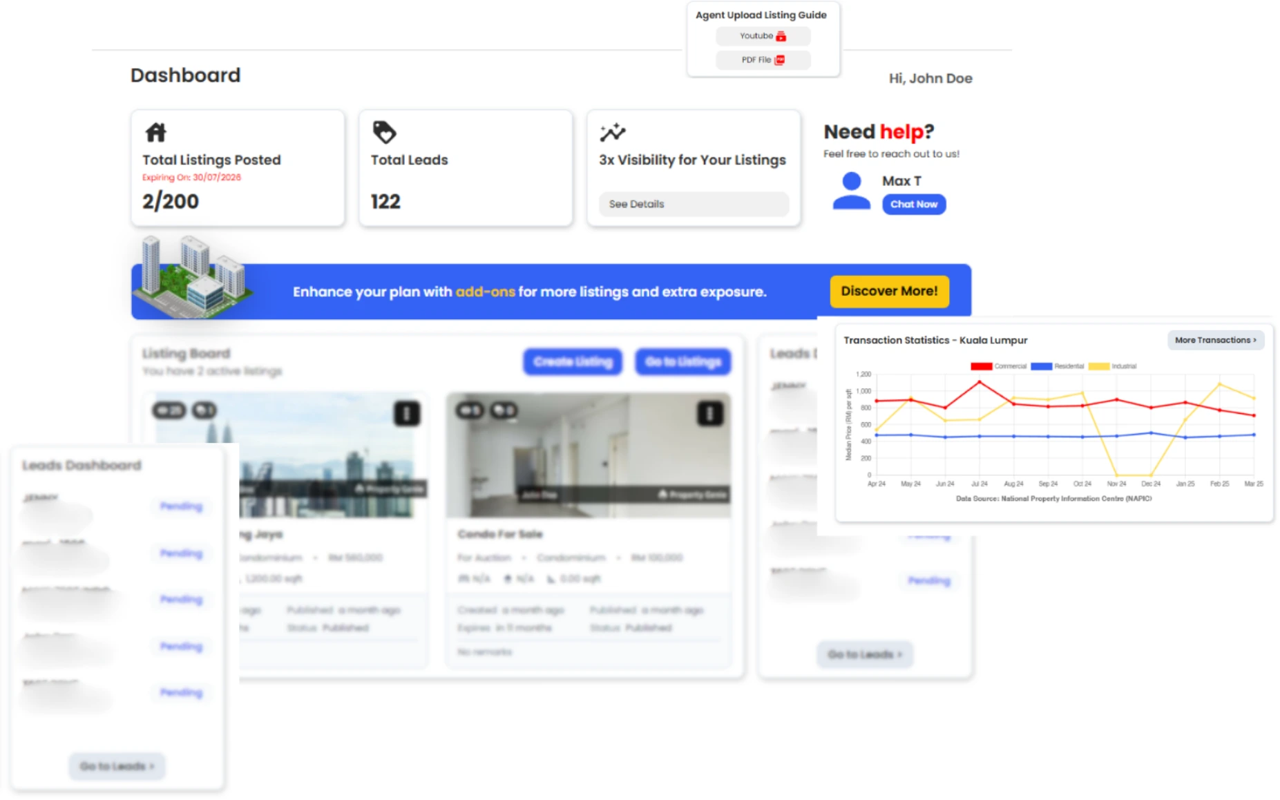 Property Genie agent dashboard built for property agents